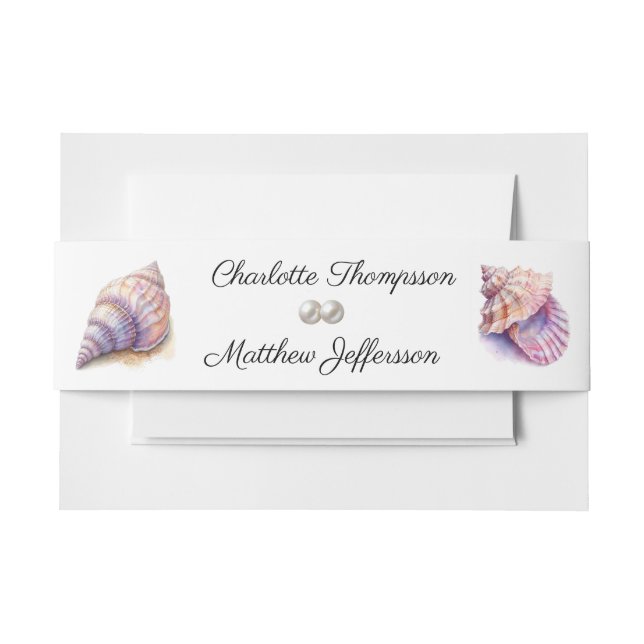 Elegant Beach Wedding Seashells Pearls Nautical Einladungsbanderole (Vorderseite Beispiel)