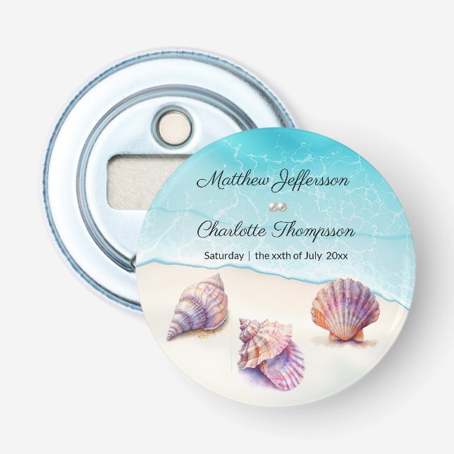 Elegant Beach Wedding Seashells Pearls Nautical Flaschenöffner (Vorderseite)