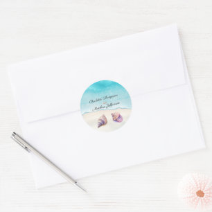 Elegant Beach Wedding Seashells Pearls Nautical Runder Aufkleber