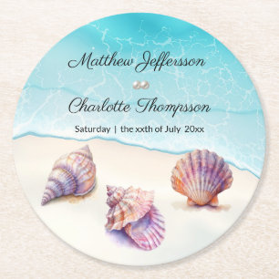Elegant Beach Wedding Seashells Pearls Nautical Runder Pappuntersetzer