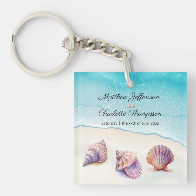 Elegant Beach Wedding Seashells Pearls Nautical Schlüsselanhänger (Vorderseite)