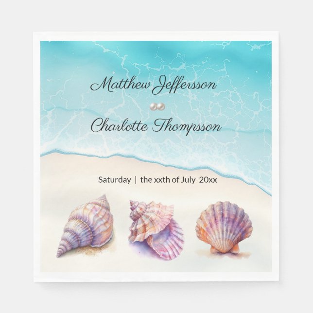 Elegant Beach Wedding Seashells Pearls Nautical Serviette (Vorderseite)