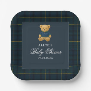 Elegant Bear Navy Blue Baby Shower Pappteller