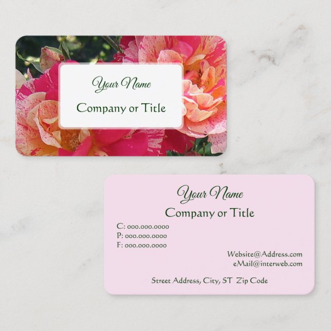 Elegant bearbeitbare gestreifte Rose floral Visitenkarte (Vorne/Hinten)