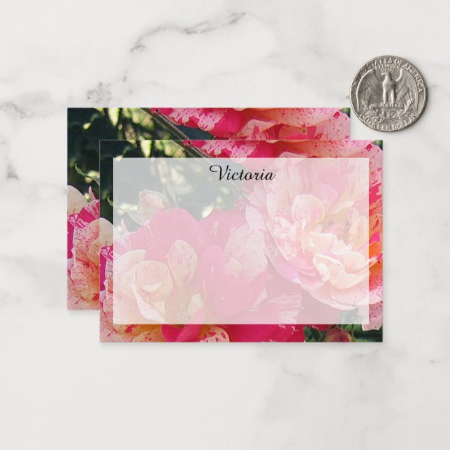 Elegant bearbeitbare, rosafarbene Rose mit Streife Mitteilungskarte (Vorderseite/Rückseite Beispiel)
