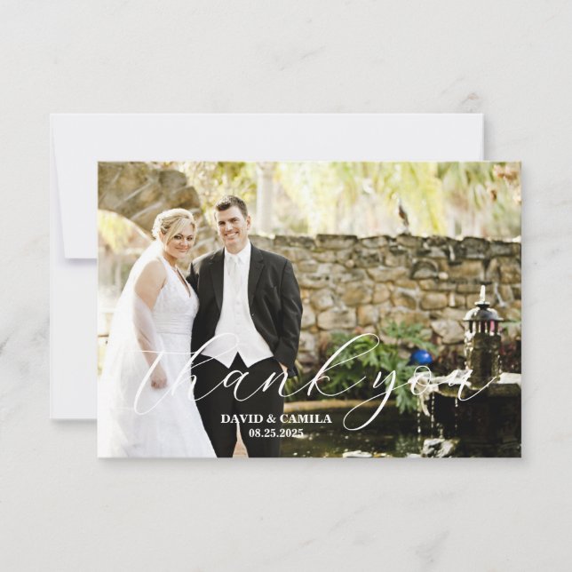 Elegant Beatrice Script Foto Wedding Dankeskarte (Vorderseite)