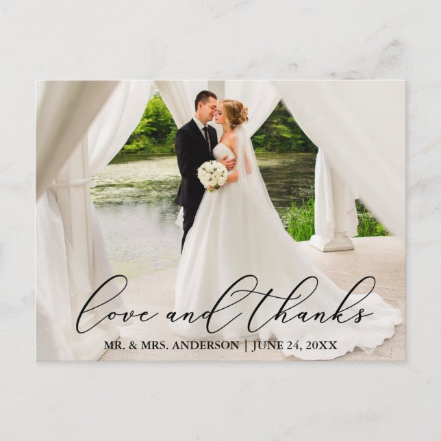 Elegant Beautiful Calligraphy Wedding Liebe Danke Postkarte (Vorderseite)