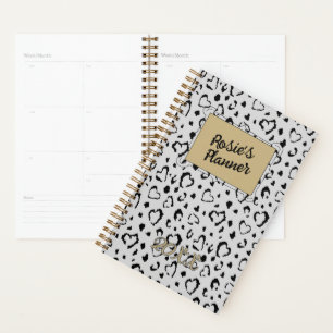 Elegant Beautiful Gray Gold Herzname personalisier Planer