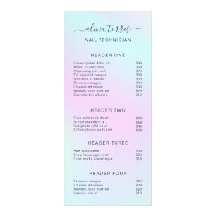 Elegant Beauty Salon Holografische Preisliste Werbekarte