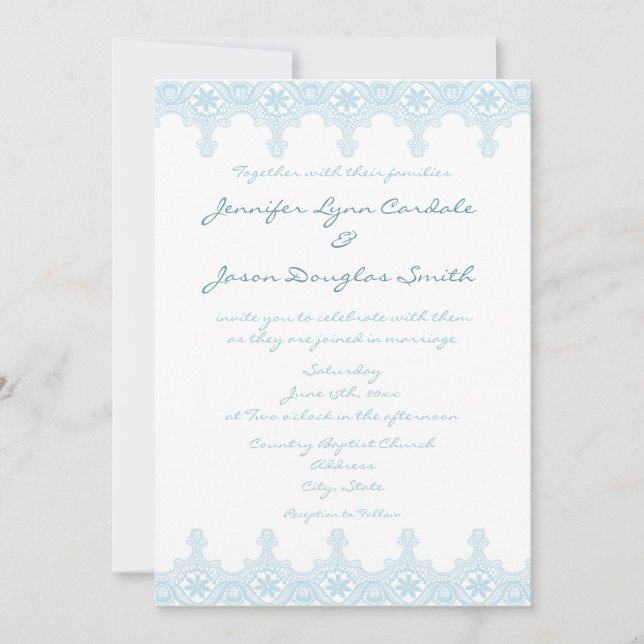 Elégant bébé Dentelle Bleue Invitations de mariage (Devant)