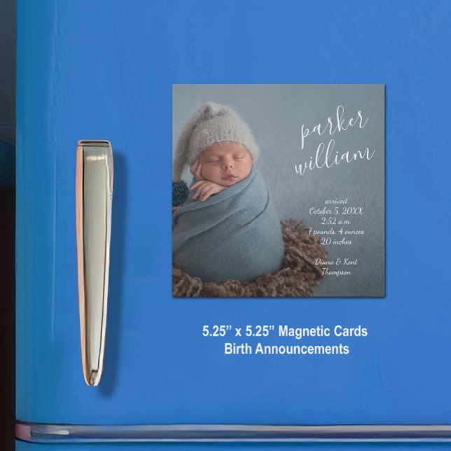 Élégant bébé photo Faire-part de naissance magnéti (5.25" x 5.25" square magnetic cards with a high-gloss finish)