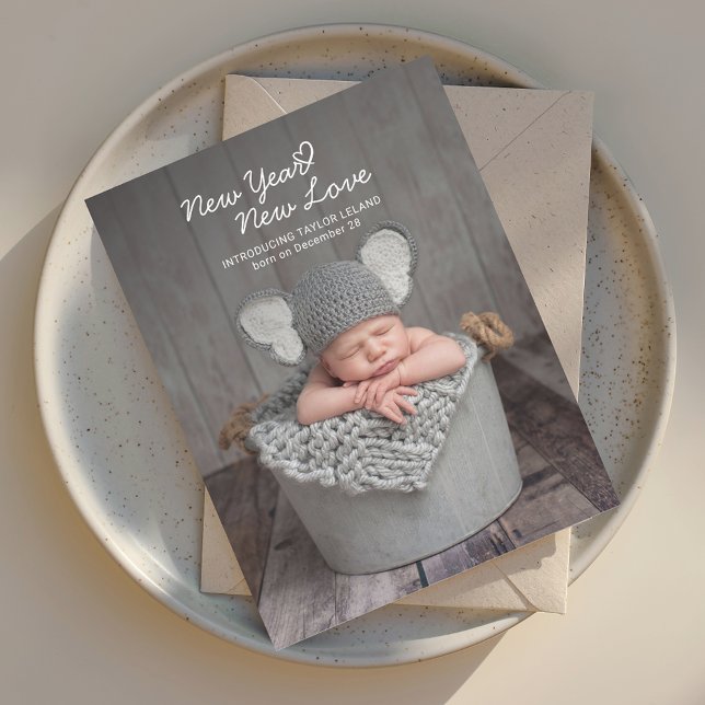 Elégant bébé photo Nouvel An Faire-part de naissan (New Year Baby Photo Announcement)