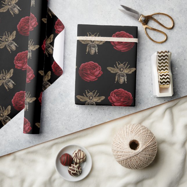 Elegant Bee Floral Geschenk Geschenkpapier (Kunsthandwerk)