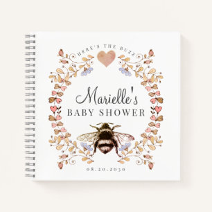 Elegant Bee Floral Heart Baby Shower Guest Notizbuch