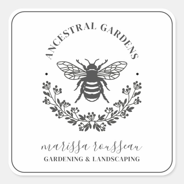 Elegant Bee Laurel Gardener Landscaper Platz Quadratischer Aufkleber (Vorderseite)