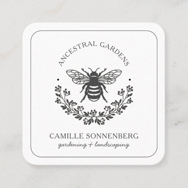 Elegant Bee Laurel Gardener Landscaper Quadratische Visitenkarte (Vorderseite)