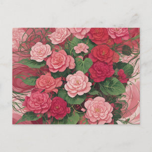 Elegant Begonia Abstrakt rosa und rot Postkarte