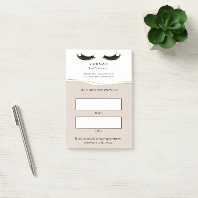 Elegant beige and gold Lash appointment Post-it Klebezettel (Büro)