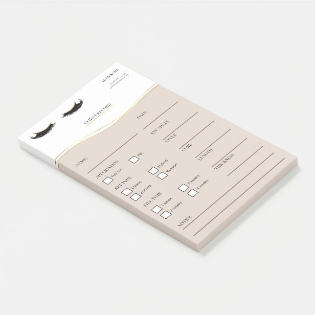 Elegant beige and gold Lash Client  Post-it® Notes Post-it Klebezettel (angewinkelt)