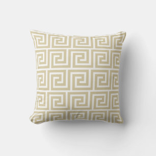 Elégant Beige & Blanc Motif grec Lisse oreiller