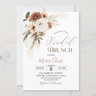 Elegant Beige Boho Pampas Grass Bridal Brunch Einladung