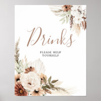 Elegant Beige Boho Pampas Grass Drinks Unterschrei