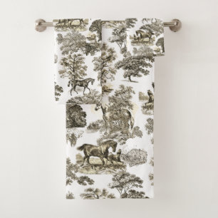 Elégant Beige Brown Rustique Horses Toile