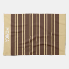 Elegant Beige &Brown Stripes Pattern Custom Name Geschirrtuch