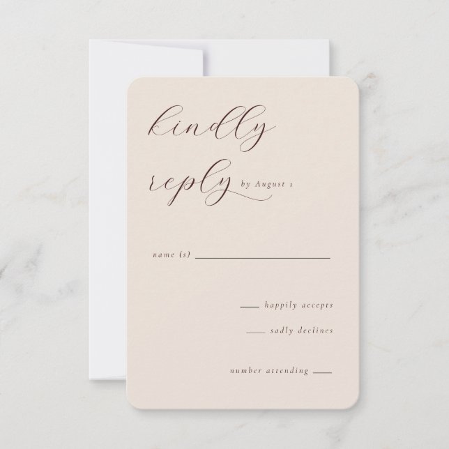 Elegant Beige Calligraphy RSVP Karte (Vorderseite)