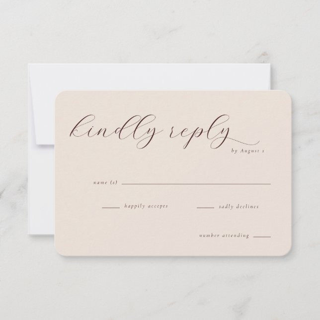 Elegant Beige Calligraphy RSVP Karte (Vorderseite)
