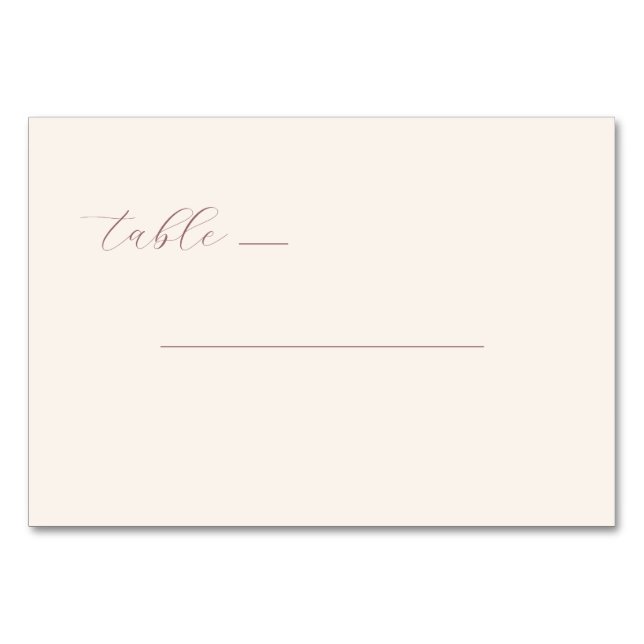 Elegant Beige Calligraphy Table Tischnummer (Vorderseite)