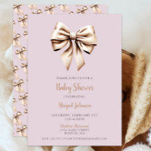 Elegant Beige Coquette Bow Baby Shower