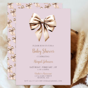 Elegant Beige Coquette Bow Baby Shower Einladung