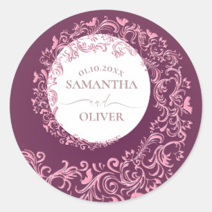 Elegant Beige Damask Wedding Runder Aufkleber