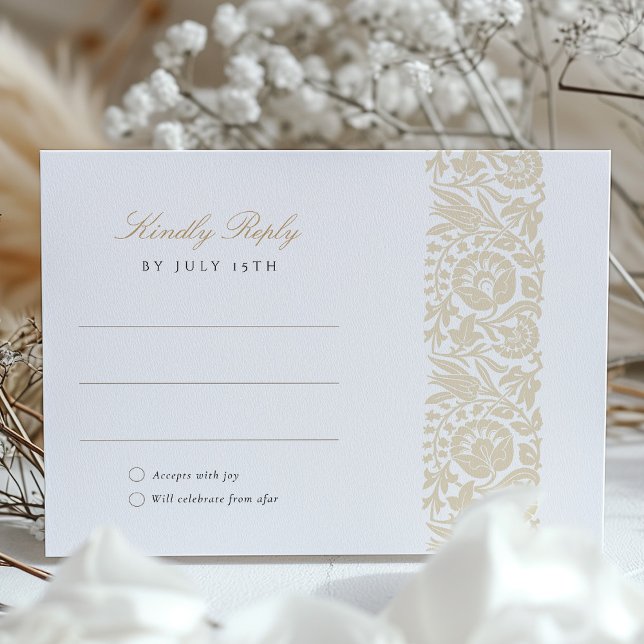 Elégant Beige et ivoire Floral Wedding Carte RSVP (Créateur téléchargé)