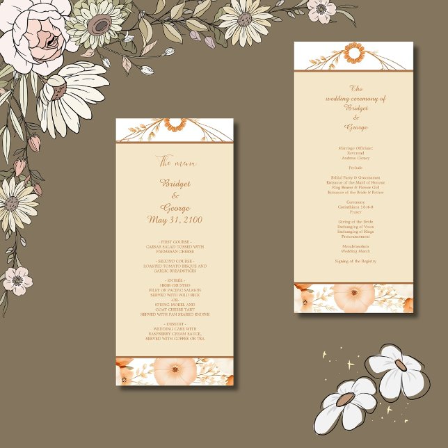 Elégant Beige Floral Bordure menu & programme (Créateur téléchargé)