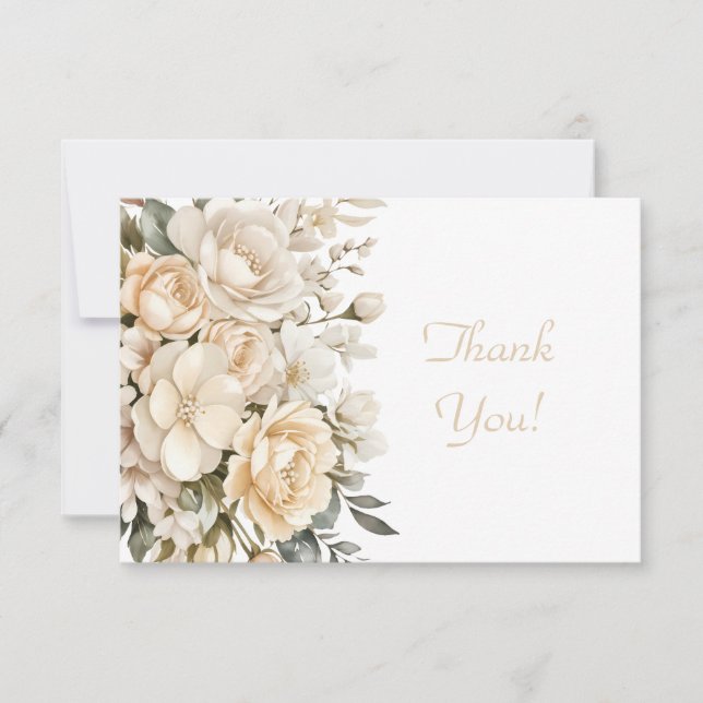 Elegant Beige Floral Bouquet Vielen Dank Flat Mitteilungskarte (Vorderseite)