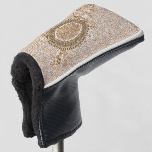 Elegant Beige Floral Medallion Golf Head Covers Headcover