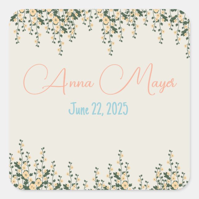 Elegant Beige Floral Sticker – Neutral Botanical  (Devant)