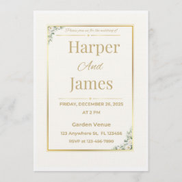 Elegant Beige Floral Wedding Invitation Invitation