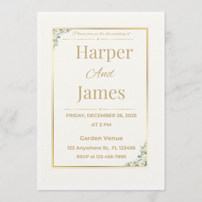 Elegant Beige Floral Wedding Invitation Invitation (Devant)
