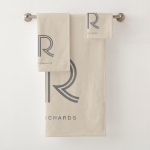 Elegant-beige-graue Monogrammbezeichnung Badhandtuch Set