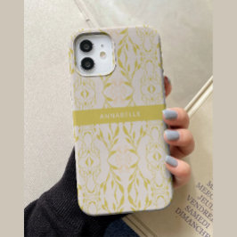 Elegant Beige Green Floral Personalisiert Case-Mate iPhone 14 Hülle