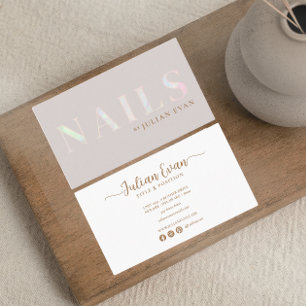Elegant Beige Holographic Opal Nail Visitenkarte