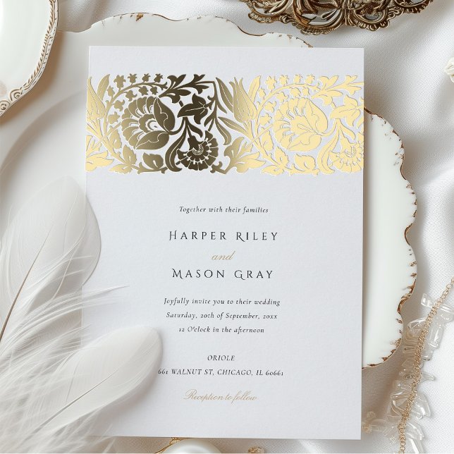 Elegant Beige Ivory Floral Wedding Folieneinladung (Von Creator hochgeladen)