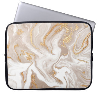 Elegant beige liquid marble with golden glitter laptopschutzhülle