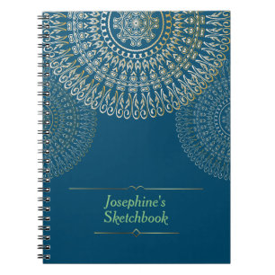 Elegant Beige Mandala Personalisiert Name dunkelbl Notizblock