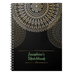 Elegant Beige Mandala Personalisierter Name schwar Notizblock