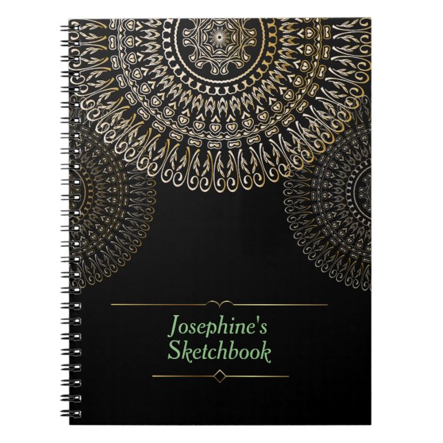 Elegant Beige Mandala Personalisierter Name schwar Notizblock (Vorderseite)