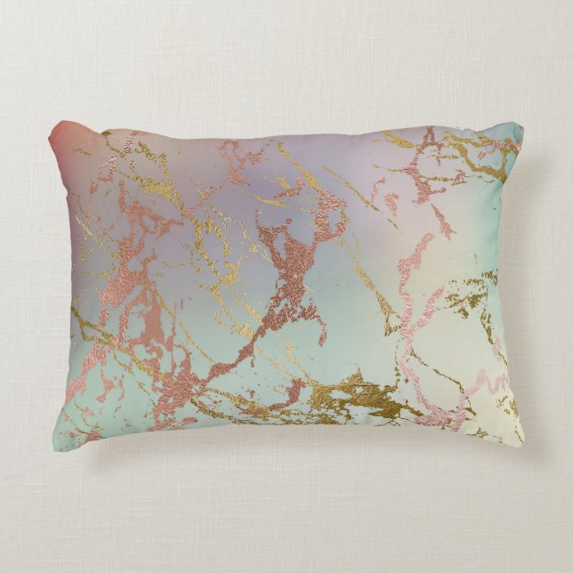 Elegant Beige Marble | Minze Sage Green Rose Gold Dekokissen (Vorderseite)